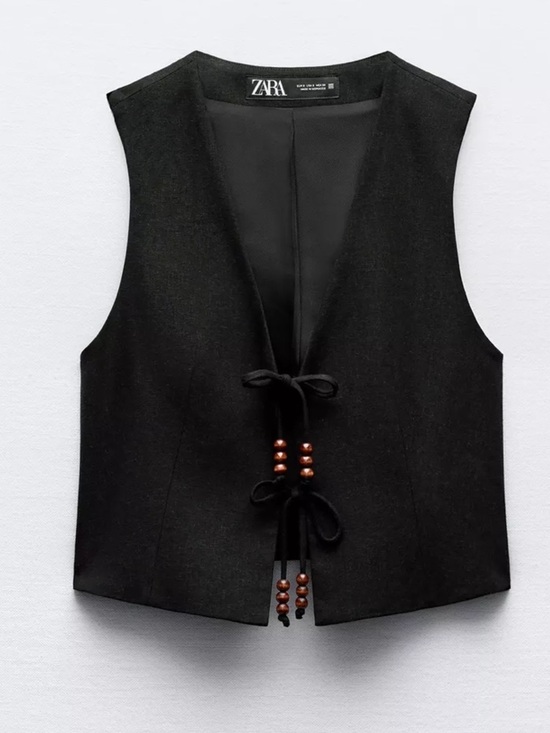 Zara Tops - NWOT Zara Black Linen Tie-Front Vest XS